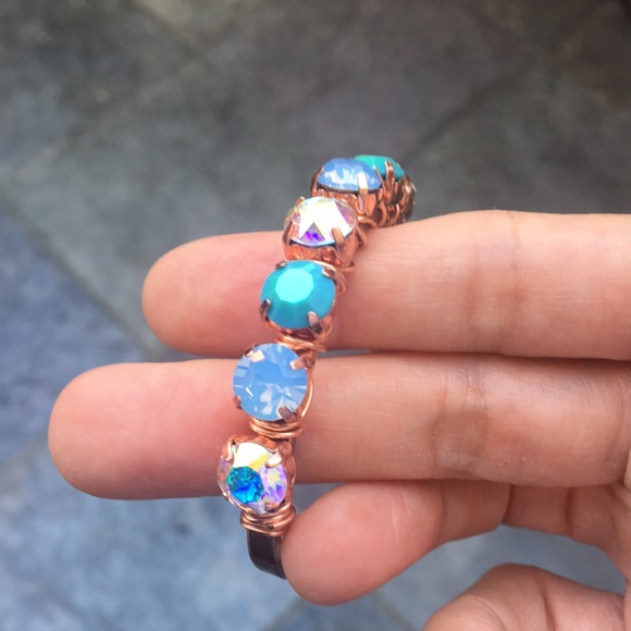 Raw Copper Iridescent Turquoise + Aurora Borealis Crystal Bracelet - Picture 16 of 16